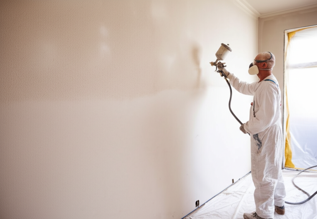 Professional applying texture to drywall surface